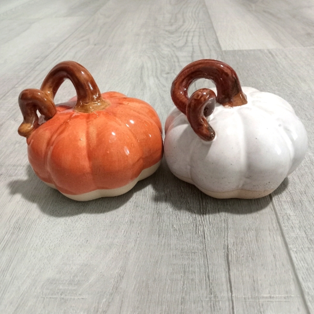 Ceramic Pumpkin Decor Set in Orange and White